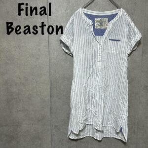 【Final Beaston】（one）シャツワンピース＊ストライプ＊綿麻＊水色