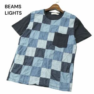 BEAMS LIGHTS ビームス ライツ 春夏 デニム パッチワーク★ 半袖 カットソー Tシャツ Sz.S　メンズ 日本製　A4T05277_5#D