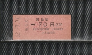 国鉄大阪印刷 紀伊姫→小児専用70円区間 赤地紋 硬券乗車券 未使用券 開業無人駅