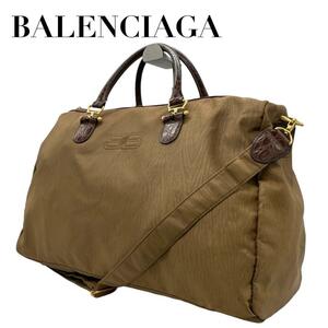 BALENCIAGA バレンシアガ　D4　ナイロン　ボストンバッグ　2way　茶