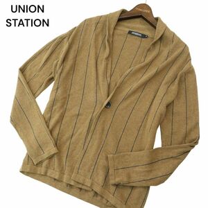 UNION STATION ユニオンステーション メンズビギ ストライプ★ コットン ニット ショールカラー カーディガン Sz.S　メンズ　A4T03648_4#L