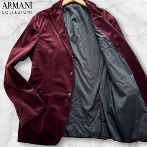 未使用級/XL相当◎アルマーニ コレツィオーニ 高級ベロア テーラードジャケット ARMANI COLLEZIONI ベルベット ワインレッド ボルドー 50