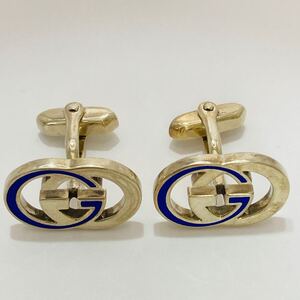 GUCCI　グッチ　ビンテージ　シルバー　メンズ　カフス アクセサリー　ブルー　青