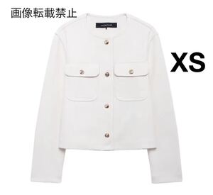 white vintage ヴィンテージ レトロ ノーカラージャケット アウター XSサイズ レディース★ZARA 好きな方に★2024 A/W 秋新作 新品未使用★