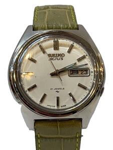 SEIKO◆自動巻腕時計/AGTUS/アナログ/レザー/WHT/GRN/7019-8010//