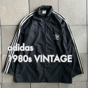 1980s【adidas アディダス】フェード トレフォイル ロゴ ナイロン トラック ジャケット XL ブラック 黒 ヴィンテージ