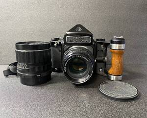 PENTAX ペンタックス 中判カメラ 6×7 SMC 67 105mm F2.4　SMC 6×7 75mmF4.5 木製グリップ付　ジャンク扱いで