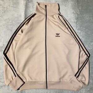 L相当★80s adidas アディダス デサント製 トラックジャケット ジャージ トラックトップ トレフォイル ロゴ 刺繍 ヴィンテージ ベージュ 茶