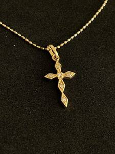 18KT 750 K18金 本物 ネックレス 十字架 天然ダイヤモンド　刻印あり　品質保証　現状品　ITALY製