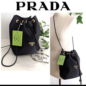 未使用☆ PRADA 巾着 ポーチ ナイロン バッグ 2way 斜め掛け ショルダーバッグ ハンドバッグ サコッシュ ポシェット バニティ 黒 ブラック