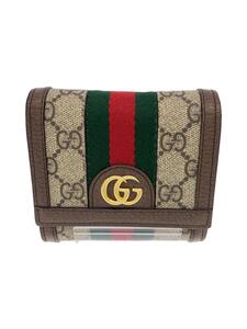 GUCCI◆2つ折り財布_オフィディア_GGスプリーム_ウェブ/PVC/BEG/総柄/598662