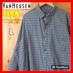 USA 古着 VAN HEUSEN 長袖 シャツ BD チェック グレー L