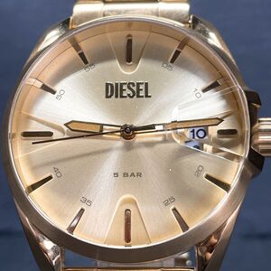 美品 DIESEL ディーゼル DZ2162 腕時計 アナログ クオーツ 3針 カレンダー ゴールド文字盤 メタルバンド ステンレススチール 動作確認済み