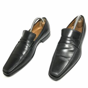 【サントーニ】本物 Santoni 靴 24.5cm 黒 ローファー スリッポン ビジネスシューズ 本革 レザー 男性用 メンズ イタリア製 5 1/2 F