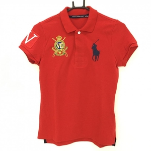 【美品】ラルフローレンスポーツ 半袖ポロシャツ レッド ビッグポニー ワッペン レディース S ゴルフウェア Ralph Lauren