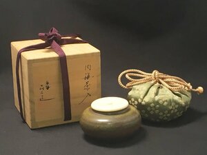 未使用 丹波焼 市野信水窯 茶入 内海茶入 利休梅 仕服・共箱付 茶器 茶道具 茶陶 陶器 蓋物 伝統工芸