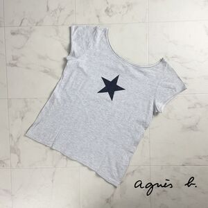 美品 agnes b. アニエスべー 星柄プリントTシャツ 半袖カットソートップス メンズ レディース ライトグレー 黒 サイズ3*SC1027