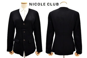 L-1500★超美品★NICOLE CLUB ニコルクラブ★秋冬 日本製 ブラック黒色 シングル 3つボタン ノーカラージャケット M 相当