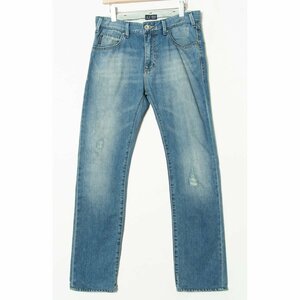 ARMANI JEANS アルマーニジーンズ ダメージ加工セルビッジデニムパンツ ジーンズ 綿100％ 赤耳 ジップフライ 5ポケット 青 EU32 メンズ