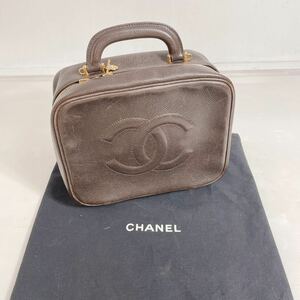 ◆CHANEL /シャネル 1996年製 バニティー ハンドバッグ 横型 ココマーク キャビアスキン レザー ブラウン コスメバッグ ヴィンテージ◆K