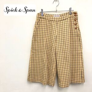 1O2711-K◆日本製 Spick and Span スピックアンドスパン キュロット◆size38 ベージュ チェック柄 厚手 カジュアル 裏地あり ウール