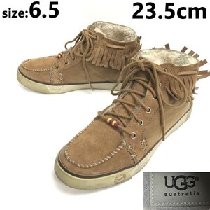 UGG/アグ★暖か/フリンジショートブーツ【size:6.5/23.5/brown/茶】ムートン/内側ボア/Caleb/Boots/Shoes/sneakers◆pWB119-7