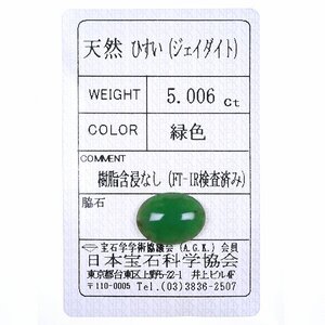 Z_352 ルース 翡翠 5.006ct 日本宝石科学協会ソーティング付き