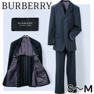 美品 バーバリー　ブラックレーベル　メンズ　スーツ　ジャケット　黒　スーツセット セットアップ BURBERRY BLACK LABEL S M フォーマル