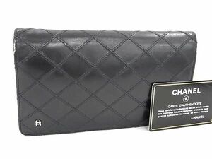 1円 CHANEL シャネル ココマーク マトラッセ ビコローレ レザー 二つ折り 長財布 ウォレット 札入れ 小銭入れ ブラック系 AY8076