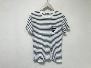 本物アベイシングエイプAPEコットンボーダー柄ロゴ刺繍半袖TシャツメンズビジネススーツアメカジサーフストリートS日本製スケーター白青