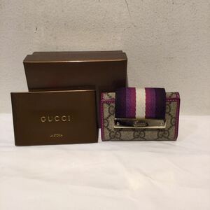 GUCCI グッチ キーケース GG柄 6連 ブラウン パープル 箱付 432894