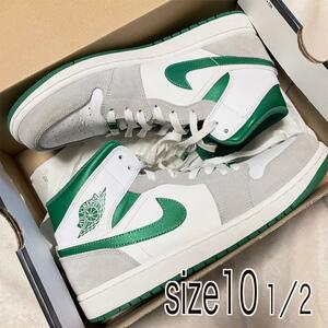 【美品◆レア】NIKE エアジョーダン 1 Mid グリーン UK10.5/ NIKE AIR JORDAN 1 MID SE white/pine green-lt smoke grey dc7294-103