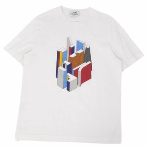 エルメス HERMES Tシャツ カットソー 半袖 ショートスリーブ プリント トップス メンズ L ホワイト cf08db-rm10f11521