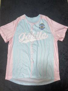 即決 送料無料 サッカー Jリーグ ジュビロ磐田 ベースボールシャツ Fサイズ 水色 ピンク