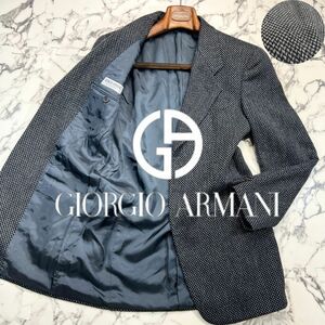 美品/カシミヤ混 (L相当) ●GIORGIO ARMANI ジョルジオ アルマーニ テーラード ジャケット グレー ブラック 総柄 ツイード ウール ブレザー