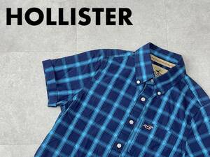 ☆送料無料☆ HOLLISTER ホリスター 古着 半袖 チェック ボタンダウン シャツ メンズ S ネイビー トップス 中古 即決