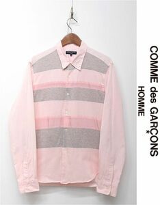 ZO-M375/COMME DES GARCONS HOMME AD2006 長袖ドレスシャツ ボーダー 生地切替 S 薄ピンク