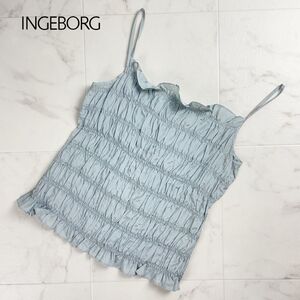 美品 INGEBORG インゲボルグ ピンクハウス シャーリング キャミソール インナートップス レディース 水色 ライトブルー サイズM*RC569