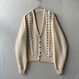 60s USA vintage ウール ニット カーディガン / M アイボリー ブラック ビンテージ 50s 70s K4-08008-9695