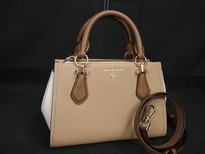 1円 ■極美品■ MICHAEL KORS マイケルコース 32S2G6AC1T PVC×レザー 2WAY ハンドバッグ ショルダー ブラウン系×アイボリー系 FA8633