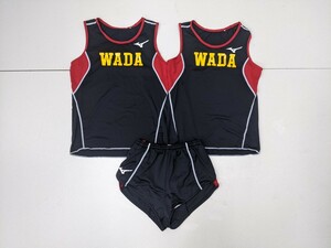 17．MIZUNO ミズノ WADA 陸上 ユニフォーム 3点 上下 セット ランニング シャツ ショート パンツ スポーツウェア レディースL,XL 黒赤203