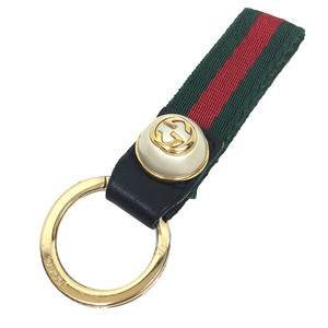 GUCCI グッチ ウェビングライン パール キーリング キーホルダー aq8416