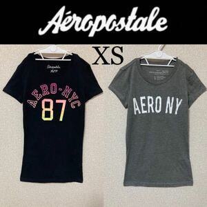 １回着新品同様☆AEROPOSTALE 半袖Tシャツ 2着セット XS 黒 ブラック グレー 2点セット エアロポステール