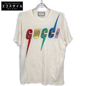 GUCCI グッチ アイボリー 539081 ロゴ×スパンコール Tシャツ アイボリー XS トップス コットン レディース 中古