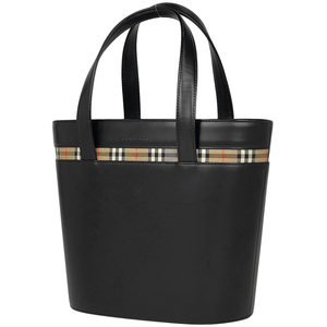 バーバリー BURBERRY ロゴ ハンドバッグ チェック柄 ハンドバッグ レザー ブラック レディース 【中古】