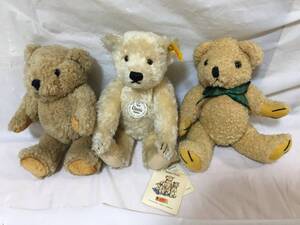 〇X217〇 TEDDY BEAR テディベア 3体まとめ Steiff シュタイフ Classic 1920 ドイツ生まれ Sunkid 約26cm Teddybar くま クマ ぬいぐるみ