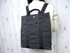 極美品 HERMES エルメス エールライン アドMM リュックサック ハンドバッグ トートバッグ キャンバス グレー 78807Y