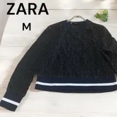 【人気】ZARA ザラ レディース 長袖カットソー レース ネイビー M