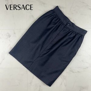 GIANNI VERSACE ジャンニヴェルサーチ フロントジップ タイトスカート 膝丈 裏地あり レディース ダークグレー サイズ38*BC131