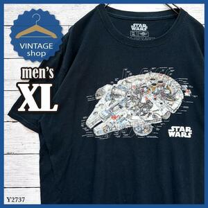 【STAR WARS】古着アメリカTシャツ半袖メンズ宇宙船XLブラック